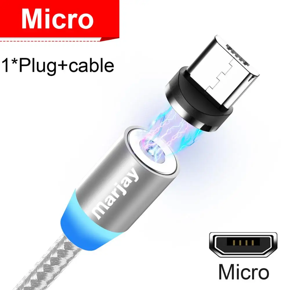 Silver Micro Cable Marjay Магнитный кабель Micro usb type C кабель для iPhone samsung Android Быстрая зарядка магнит зарядное устройство мобильный телефон USB провод шнур - Цвет: Silver Micro Cable