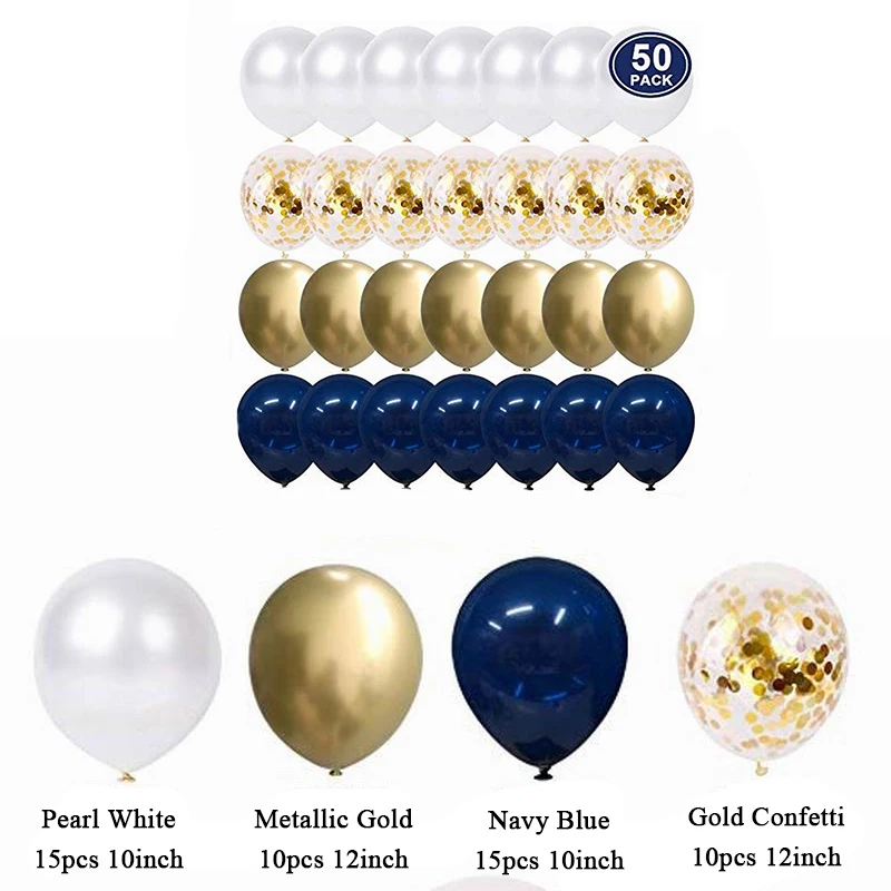 50 шт. 12 дюймов темно-синие шары с золотыми конфетти, набор металлических золотых жемчужных белых воздушных шаров, украшения для свадьбы, дня рождения, вечеринки, Globos