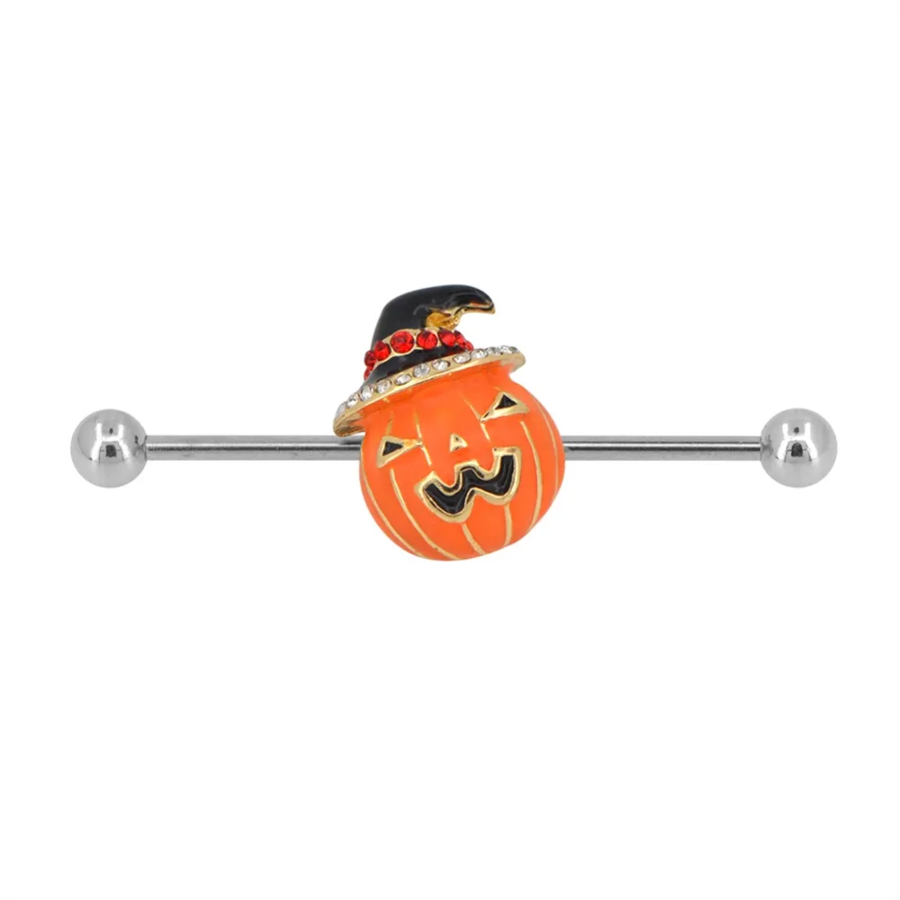 Body Punk 14G 316L Stainless Steel Orange Epoxy Cute Pumpkin Industrial Barbell Halloween Day Industrial Piercing Bar Industrial