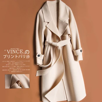 

Winter Woman Coats High-end Fashion Wool Coat 2019 New Solid Color Loose Belt Woolen Coat 100% Wool Coat Female Jacket