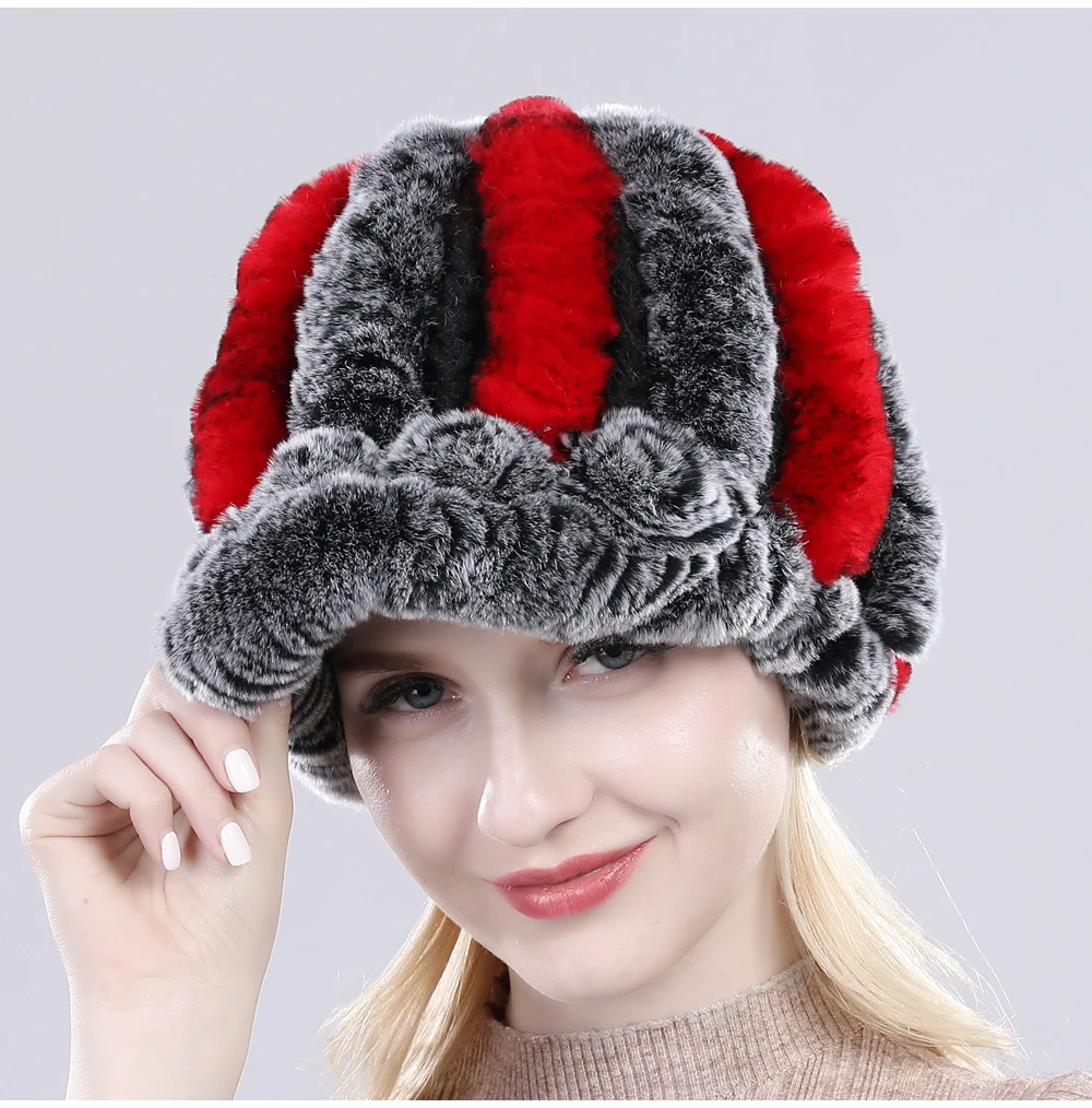Горячая Распродажа! Женский Настоящий мех кролика, шапка, зимние вязаные шапки из натурального меха кролика Рекс, Россия, Женский помпон из натурального меха, шапки-бини