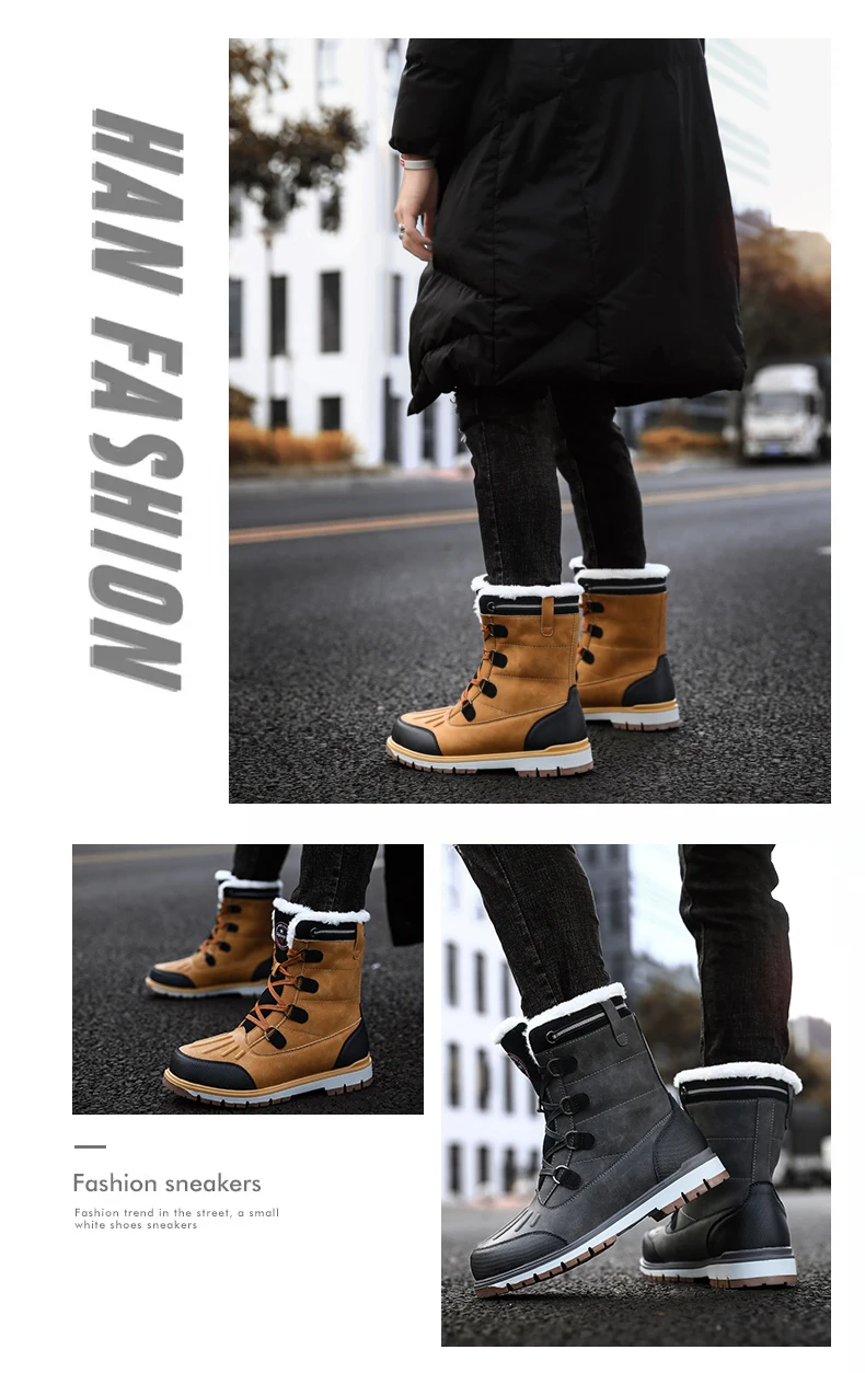 Winter Warm Plush Fur Snow Boots Men Ankle Boot Quality Casual Motorcycle Boot Waterproof Men's Boots Big Size 38-47