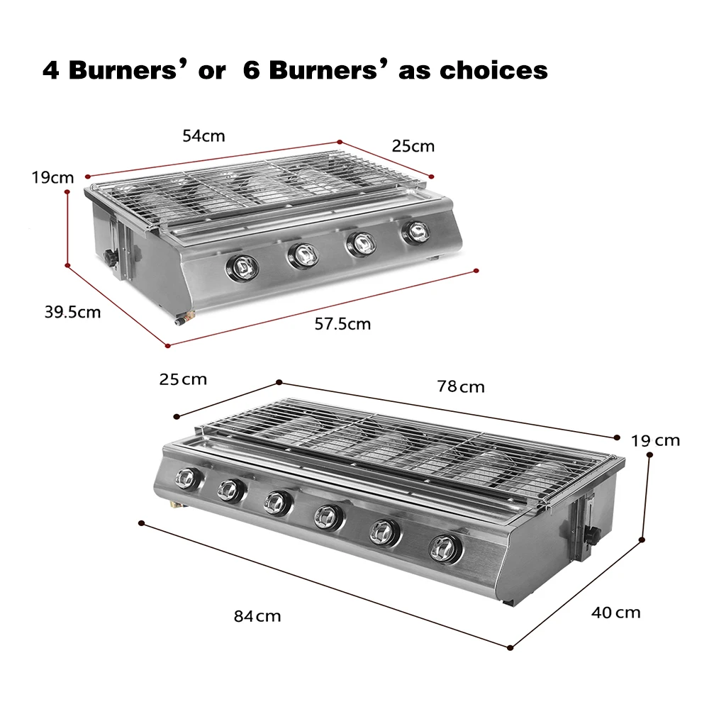 2/3/4/6 Burners Gas Stove BBQ LPG Grill Infrared Ceramic Burner Barbecue  Grill Tools for Picnic Party Outdoors Oil-preventing