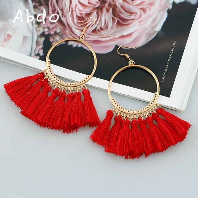 Новые Boho ручной работы массивные красные серьги с кисточками для женщин