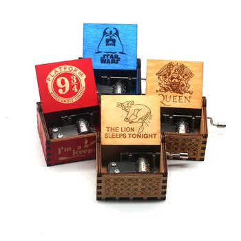 

Hot Antique Carved Wooden Hand Crank Simpsons Game Of Throne Music Box Birthday Gift Casket Anonymity Decoration Star Wars