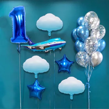 

Airplane Foil Balloons Set Plane Aircraft Cloud Confetti Balloons Latex Number Ball Birthday Party Decorations Boys Toys Gifts