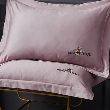 

One Piece European Style Embroidered Washed Silk Pillow Pillowcase 48x74cm Solid Color Single Pillowcase Adult Pillow Case