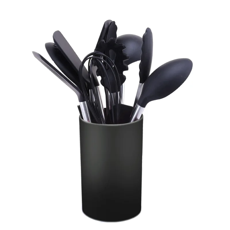 Silicone Cooking Kitchen Utensils Set Non-Stick Spatula Shovel Metal Handle Cooking Tools Set with Storage Box Kitchen Tool Set