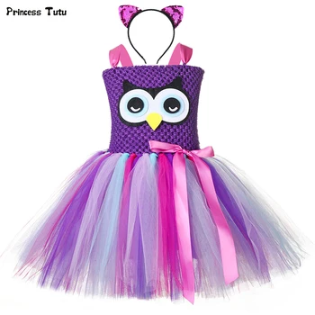 

Cute Owl Girls Tutu Dress with Headband Tulle Kids Birthday Party Tutu Dresses for Girls Halloween Cosplay Animal Bird Costume