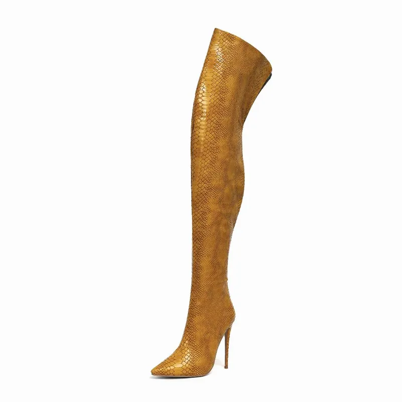 FEDONAS/Новинка; пикантные Женские Сапоги выше колена из микрофибры с принтом животных; очень высокий каблук; большие размеры; женская обувь