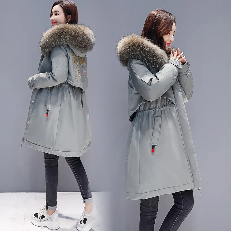 

2019 Winter Fashion Comfortable Solid Color Casual Mid-length Long Sleeve Cotton-padded Clothes Qany9157