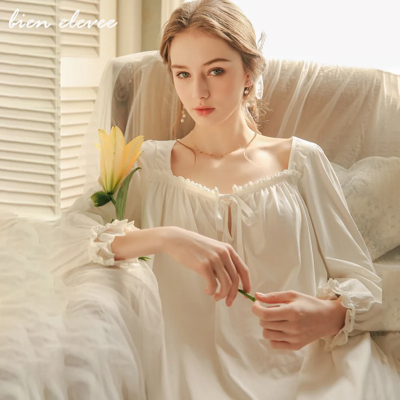 

Pajamas Sets Womens Sleepshirt Suit Vintage Lace Sleepdress Set Princess Nightwear Breathable Cotton Winter Autumn Sleepwear