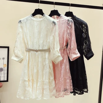 

Mid-length Lace Dress Women's 2020 Spring Clothing New Long Sleeve Hollow Out Waist Hugging Ladies' Dresses