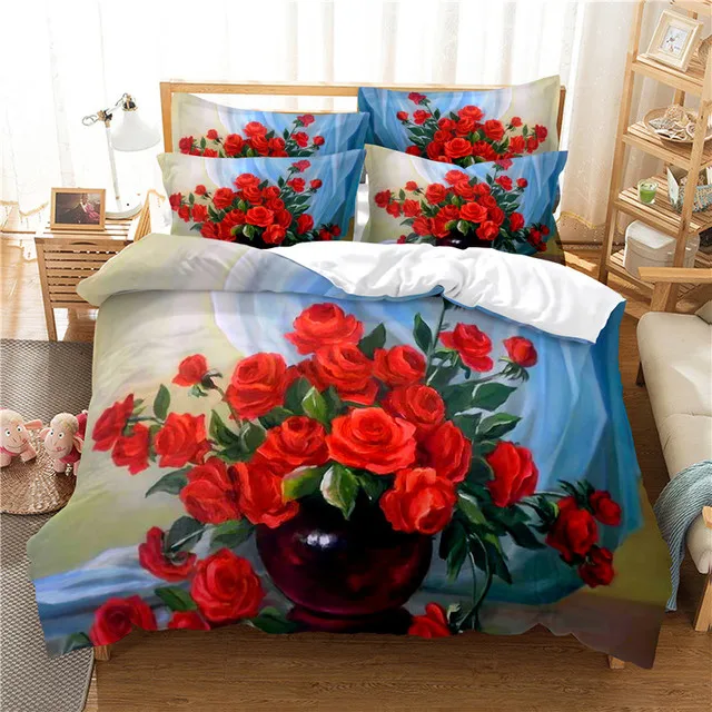 3D Plant Bedding Sets Quilt Covers Nordic Flower Duvet Cover Bedclothes King Queen Full Home Textile Bed Linens Pillow Shams 