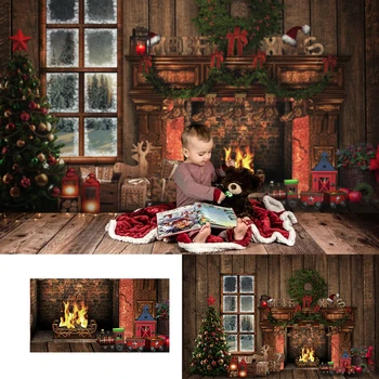 

Wood House Toy Train Christmas Retro Photography Backdrops Decor Children Party Photocall Background Window Photo Studio