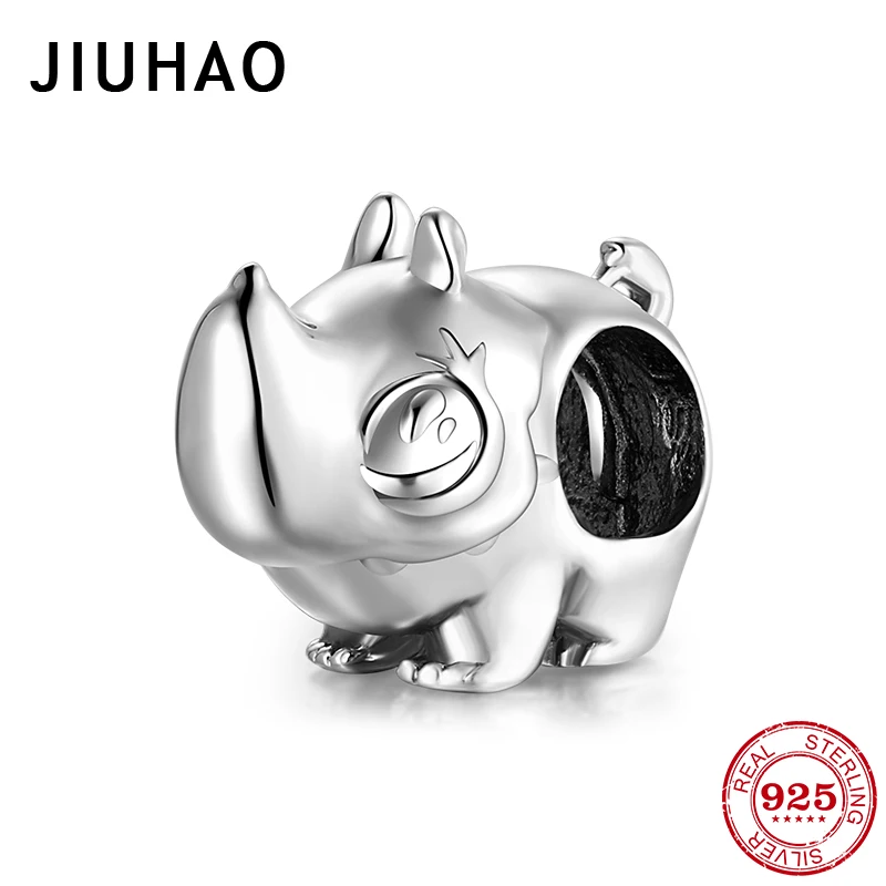 Мультяшный большой глаз в форме носорога CZ амулеты серебряные бусины 925 пробы дизайнерские Браслеты для