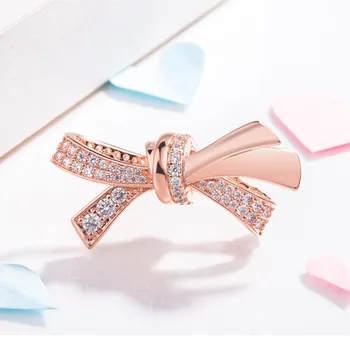 

100% 925 Sterling Silver Bead Gorgeous Rose Gold Bow Beads Fit Pandora Women Bracelet & Necklace Diy Jewelry