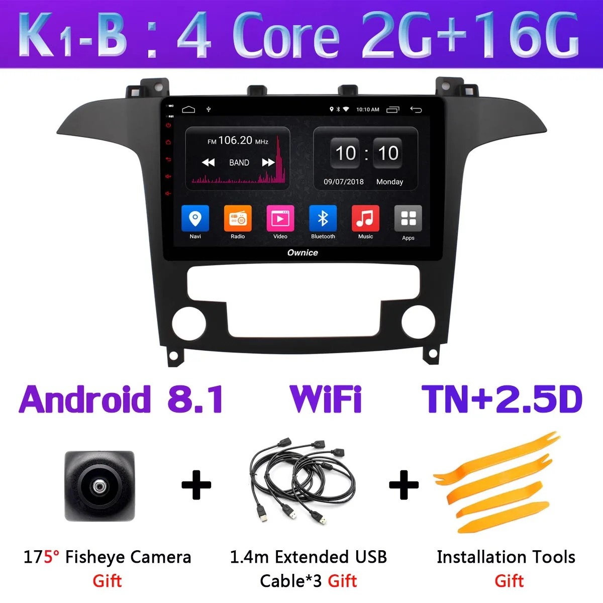 K1-B 360 ° панорамная 4 × камера 4G LTE 4G+ 64G Android 9,0 Автомобильная Мультимедийная радио для Ford S-Max S Max 2007 2008 gps навигация DSP CarPlay - Цвет: K1-B