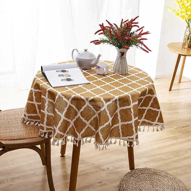  Thickened Polyester Cotton Round Tablecloth Fashion Print Pattern Cover Fringed tablecloth Cover Ta