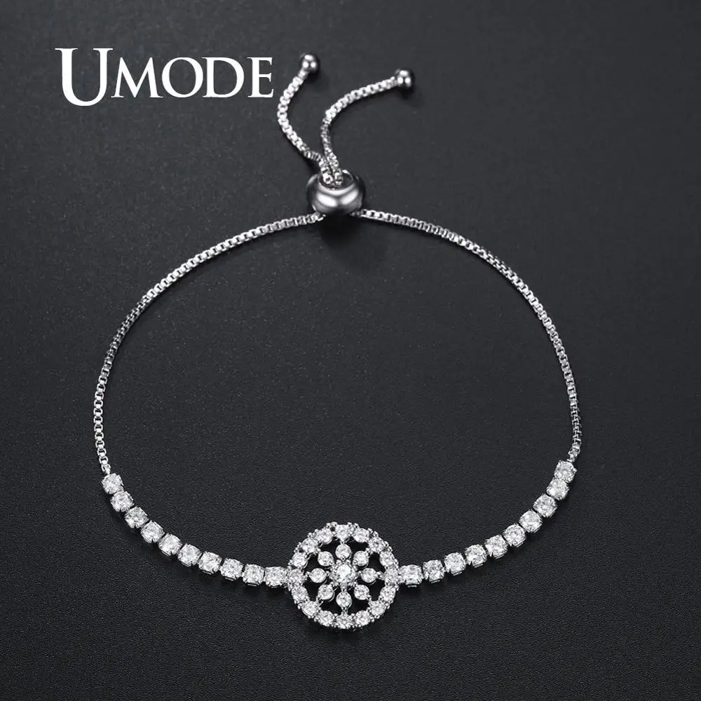 Женский Круглый браслет с цветами UMODE регулируемый Теннисный цирконием