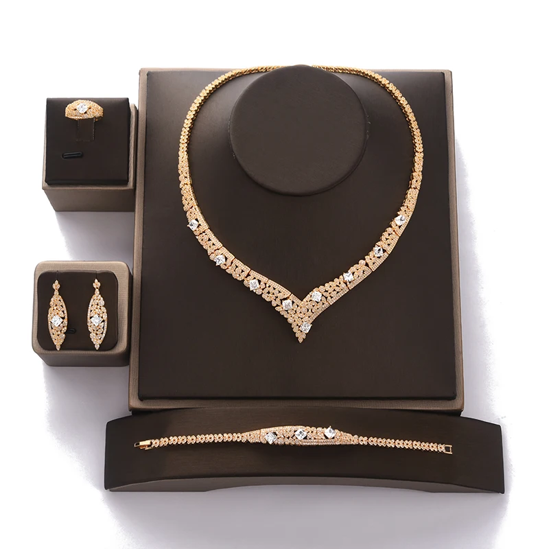 

Jewelry Set HADIYANA Gorgeous Women Wedding Party Necklace Earrings Bracelet And Ring Set Round Zircon CN1366 Conjunto de joyas