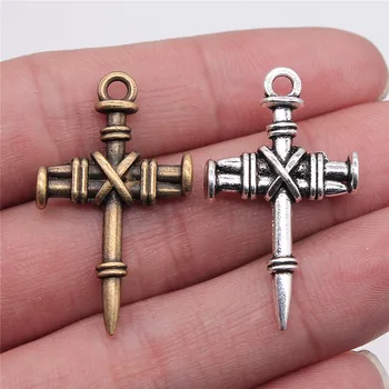 

WYSIWYG 10pcs 34x20mm Antique Silver Color Antique Bronze Nail Cross Pendant Cross Pendants Charm Nail Cross Charm