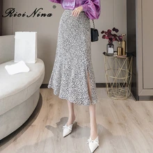 RICININA, Женская юбка миди, осенняя, с высокой талией, на молнии, с рюшами, с разрезом, юбка, длинная, макси, Jupe Femme Ete, леопардовая юбка, Mujer