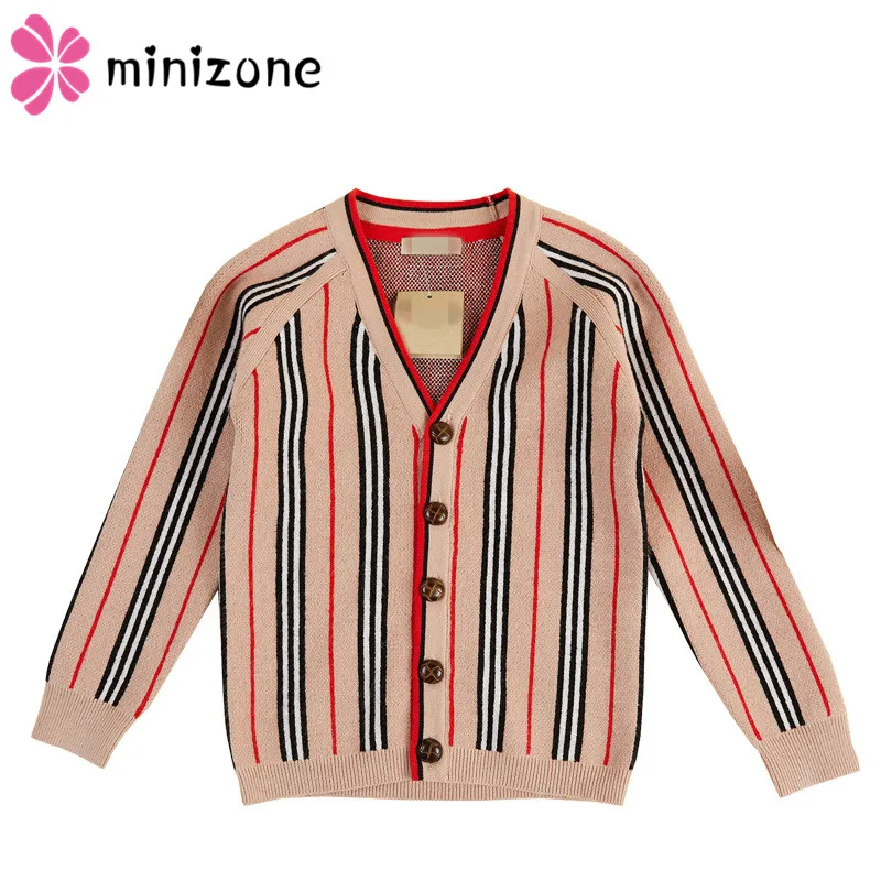 

Kids Sweater Knitted Toddler Cardigan Boys Tops Winter 2019 Khaki Stripes Baby Boy Clothes Fashionable Children'S Cardigan VNeck