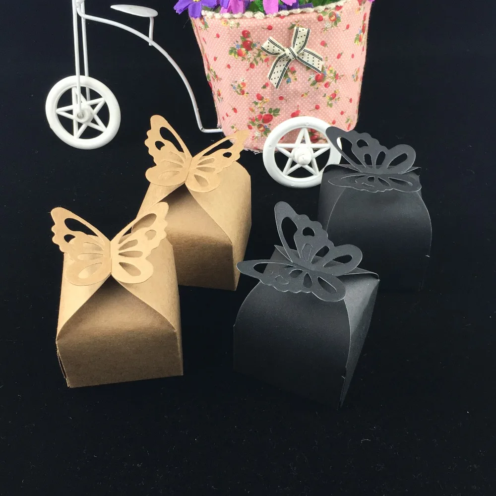 

100Pcs/Lot Butterfly Brown Black Small Size Gift Boxes Candy Present Souvenir Packing Paper Boxes Package Handmade Package Cases