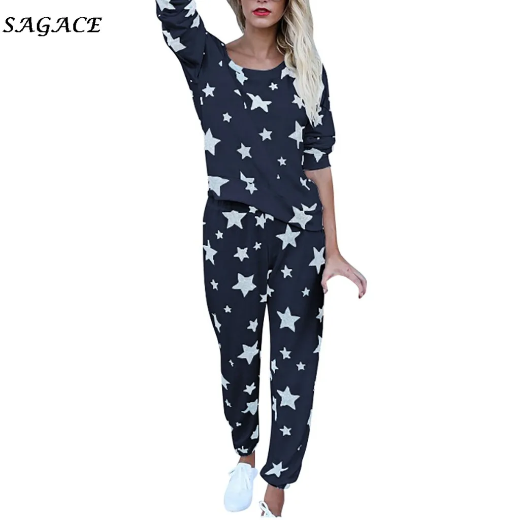 Sagace pajamas Set Women 2Pcs Star Print Pants Tracksuit Sets Leisure Lounge Wear Suit Explosion Home Service two-piece Suit
