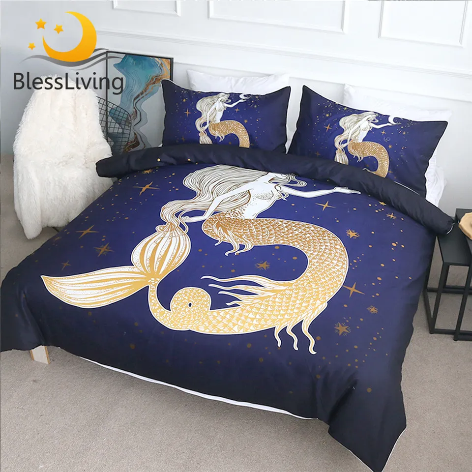 Blessliving Girls Mermaid Bedding Set Cartoon Duvet Cover For Kids Blue Bedspreads Marine Creature Home Textiles 3 Piece King Bedding Sets Aliexpress