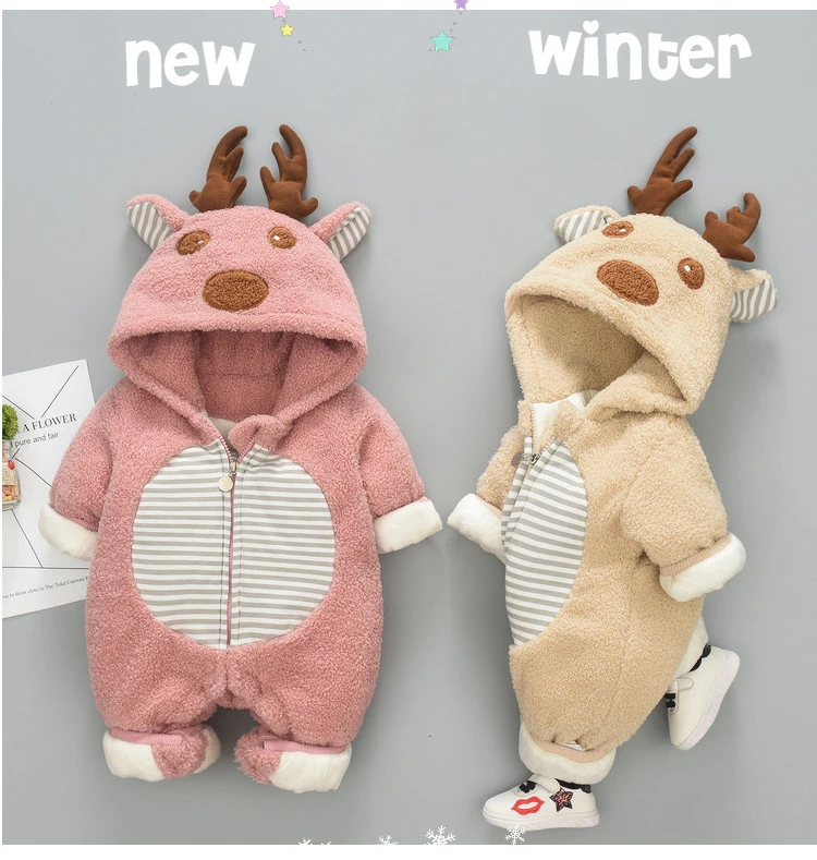 Осенне-зимние комбинезоны для маленьких девочек и мальчиков, одежда для новорожденных, рождественское пальто с героями мультфильмов, теплая верхняя одежда из чистого хлопка для малышей, От 0 до 1 года