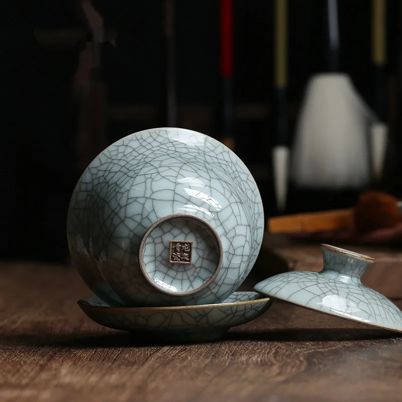 Фарфоровая супница longquan celadon gaiwan crackle glaze с крышкой для чашек и блюдца 150 мл Креативный дизайн железной линии