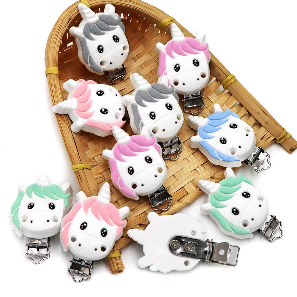 Joepada 3Pc/Lot Mickey Round Star Unicorn Silicone Beads Clip For Baby Teether Pacifier Accessories Infant Clasps Holders 2
