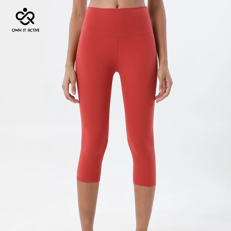 

New Solid Cropped Nylon Gym Fitness Pants Women Four-way Stretchy Gym Yoga Sport Trousers Comfortable Formfitting Running Pants