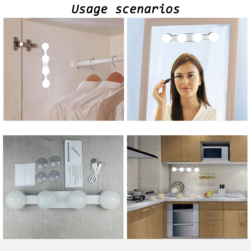 Портативный светильник для макияжа, беспроводной перезаряжаемый светодиодный светильник для туалетного зеркала, регулируемый Ночной светильник с яркой цветовой температурой