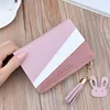 Women Wallet Patchwork Design Small Zipper Coin Purse Tassel Decoration Money Bag Simple Card Holder Contrast Color PU Leather 1