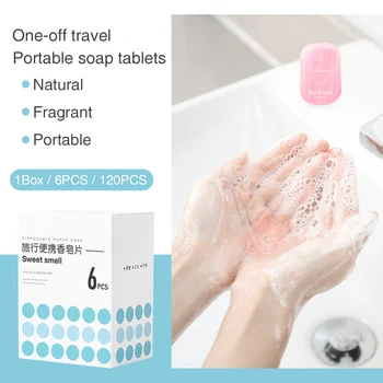 

120pcs Camping Bath Sheets Hand Washing Hiking Disposable Flakes With Box Travel Portable Skin Care Soap Paper Scented Mini