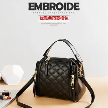 

Handheld Women's Bag 2019 New Rhombic Shoulder Diagonal Bag Simple Large Capacity Bucket Bag