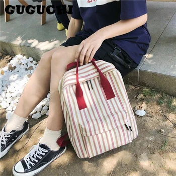 

Canvas Backpacks Women 2020 Summer New Fashion Preppy Style Stripe Classic Female Casual Students School Bags Shoulder Bags