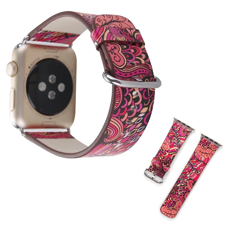 Чехол для Apple Watch 40, 42, 44, 38 мм кожаный чехол для часов серии 5, 4, 3, 2, 1 освежающий цветочный ремешок для часов с китайской росписью