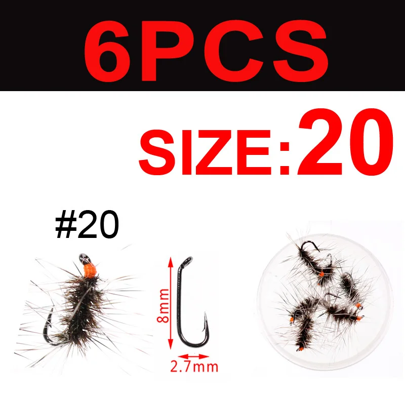 6PCS Size 20 Wifreo 6 шт. Гриффит's Gnat речная сухая муха маленького размера форель Грейлинг приманка для ловли нахлыстом Павлин Herl Body Grizzle Hackle#14-#20 - Цвет: 6PCS Size 20