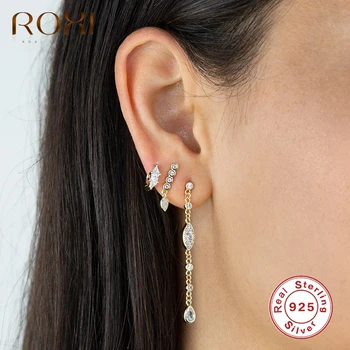 

ROXI Bohemia Teardrop Drop Zircon Crystals Stud Earrings for Women Girls Long Piercing Wedding Earrings 925 Sterling Silver