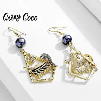 

Cring Coco Hawaii Style Drum Drop Pearl Earrings for Women 2020 Fashion Gold Color Statement Dangle Earrings Earring Jewellery