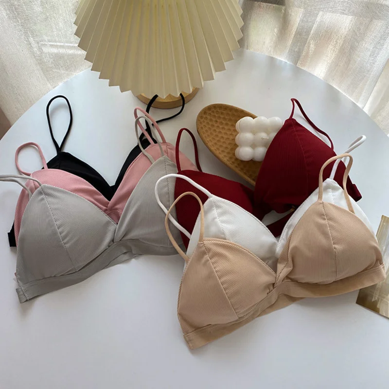 SP&CITY Korean Thread Colored Seamless Women's Bra Ice Silk Camisole With Chest Pad Breathable Bralette Triangle Cup Sexy Bras 2