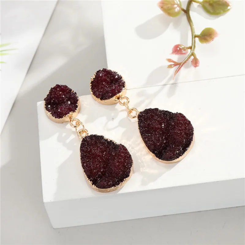 14Fashion Druzy Pink Resin Earrings Water Drop Earrings For Women Jewelry Pendientes Mujer Gifts For Women Accessories