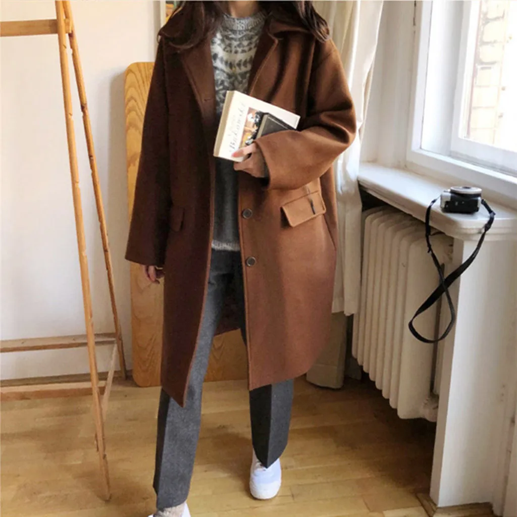 Кашемировое шерстяное Женское пальто, зимнее модное винтажное теплое одноцветное длинное шерстяное пальто, манто Femme Abrigos Mujer Plaszcze Damskie