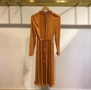 

Women's V-neck Midi Dress High Waist Long Sleeve Ladies Lace-up Elegant Dresses