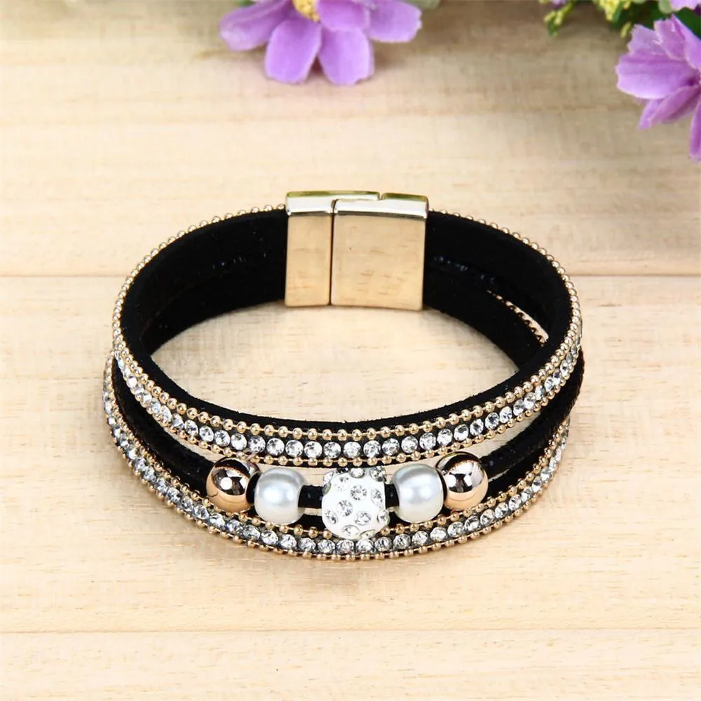 

Vintage Design Multiple Layer Leather Bracelet For Women Men New Bead Pearl Charms Wrap Bracelets Femme Fashion Jewelry Gift #W