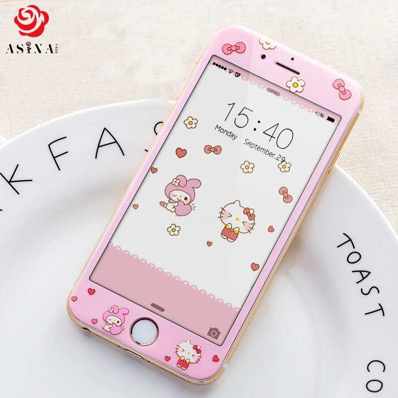 ASINA, милое закаленное стекло для iPhone 7, 8, Защитная пленка для экрана для iPhone 6, 6s, 7, 8 Plus, защита экрана, 3D, мягкая твердость края